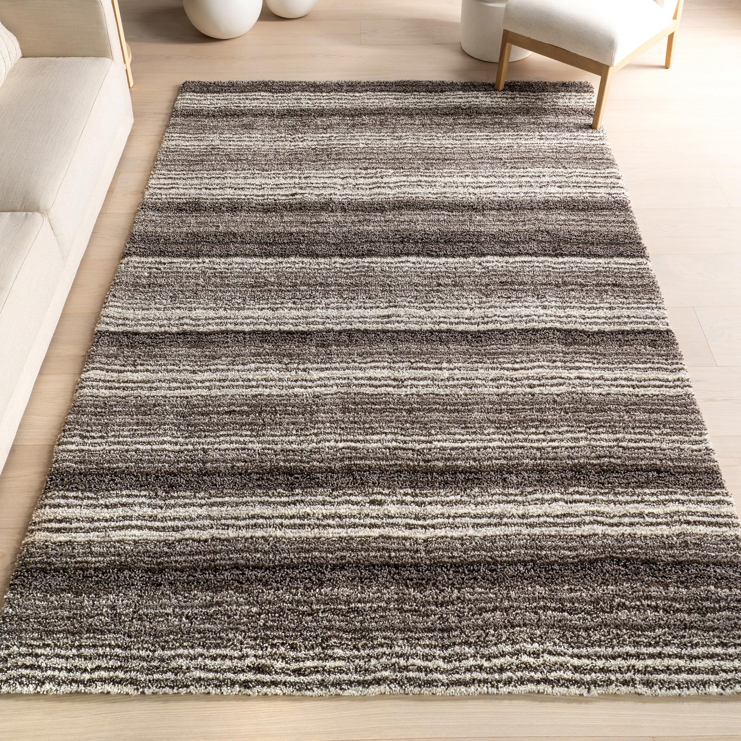 nuLOOM Drey Striped Shag Area Rug - 2x10 Runner Shag Rug Casual Gray Multi/Brown Rugs for Living Room Bedroom Dining Room Nursery Entryway Hallway