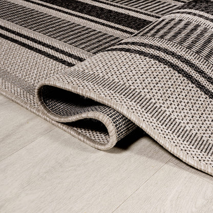 JONATHAN Y Double Stripe Indoor Outdoor Area Rug 5X8 Black/Beige, Haynes Modern for Backyard, Patio, Porch, Easy-Cleaning, High Traffic, Pet-Friendly, Non-Shedding (SMB202D-5)