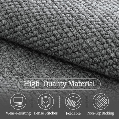 COSOSA Washable Faux Sisal Rug, 10x14 Firm Textured Woven Mat, Indoor-Outdoor Non-Slip Easy-Clean Area Rug, Solid Modern Carpet for Living Room, Bedroom, Kitchen, Entryway, Grey