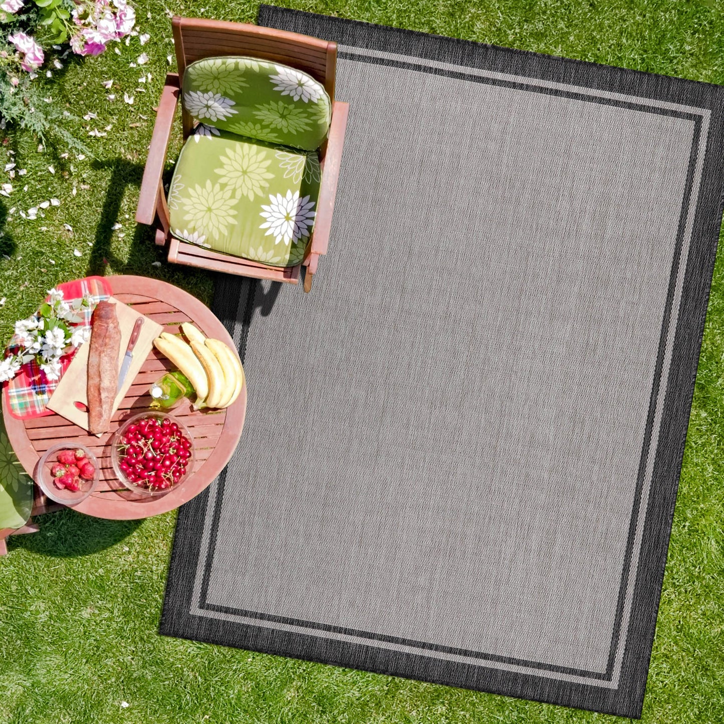 CAMILSON Indoor Outdoor Rug, 6x9 Bordered Gray Modern Area Rugs for Indoor and Outdoor Patios, Kitchen and Hallway Mats, Washable Porch Deck Outside Carpet (Bordered Grey, 6 x 9)