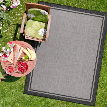 CAMILSON Indoor Outdoor Rug, 6x9 Bordered Gray Modern Area Rugs for Indoor and Outdoor Patios, Kitchen and Hallway Mats, Washable Porch Deck Outside Carpet (Bordered Grey, 6 x 9)