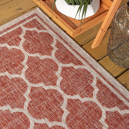 JONATHAN Y Moroccan Trellis Indoor Outdoor Area Rug 9X12 Red/Beige, Trebol Textured Weave for Backyard, Patio, Porch, Easy-Cleaning, High Traffic, Pet-Friendly, Non-Shedding (SMB109C-9)