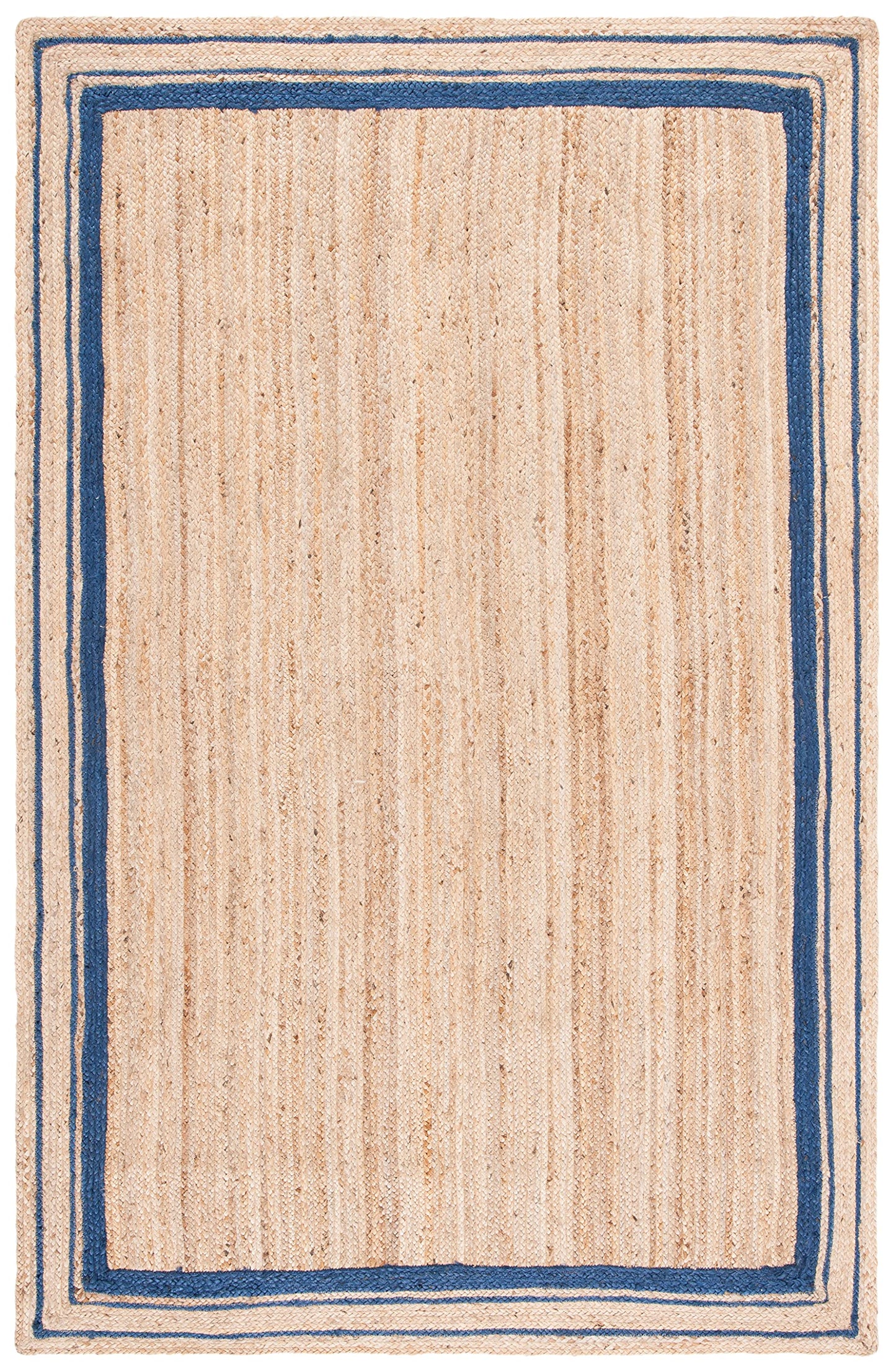 SAFAVIEH Natural Fiber Collection Accent Rug - 4' x 6', Navy & Natural, Handmade Border Farmhouse Jute, Ideal for High Traffic Areas in Entryway, Living Room, Bedroom (NF109N)