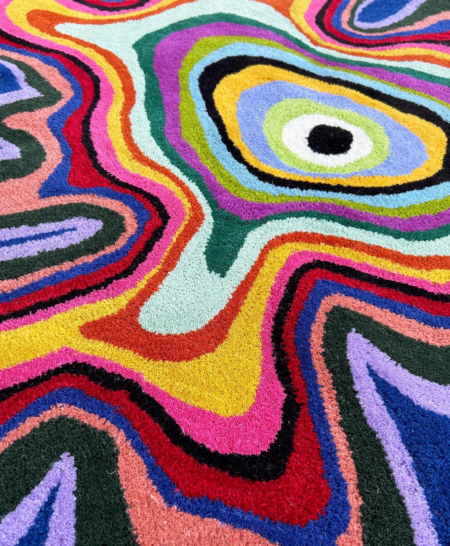 RUGORIA Handmade Irregular Shape Wool Area Rug | Modern Colourful Abstract Wave Design with Throw Illusion Pattern Carpet for Living Room Bedroom Dining Room & Home Decor (Multi B, 5x5 ft)
