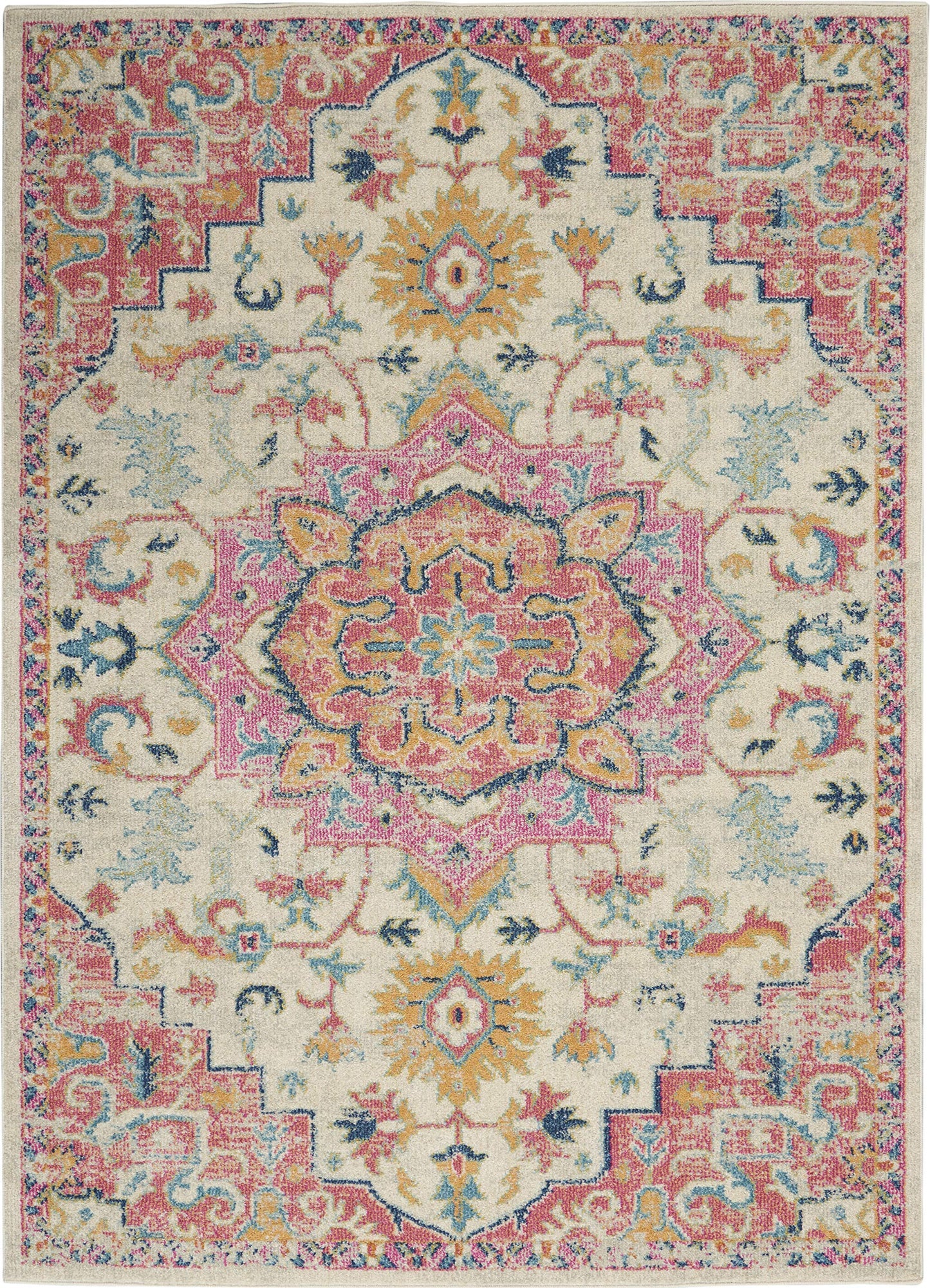 Nourison Home Passion Ivory Pink 5'3" x 7'3" Area Rug - Easy Clean, Non Shedding, Bed Room, Living Room, Dining Room, Kitchen (5' x 7')