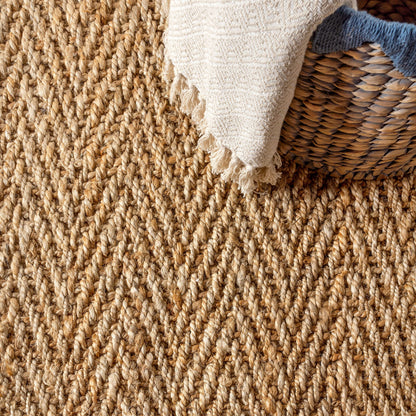 JONATHAN Y Espina Hand Woven Herringbone Chunky Jute Natural 6x6 Square Indoor Area Rug, Bohemian, Cottage, Easy-Cleaning for Living Room, Bedroom, Kitchen, Pet Friendly, Non-Shedding (NFR101A-6SQ)