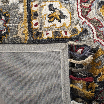 SAFAVIEH Aspen Collection Area Rug - 7' Square, Grey & Charcoal, Handmade Boho Braided Tassel Wool, Ideal for High Traffic Areas in Living Room, Bedroom (APN207F)