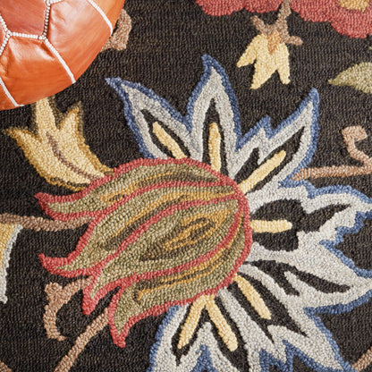 SAFAVIEH Blossom Collection Area Rug - 5' x 8', Black & Yellow, Floral Design, Handmade Wool, Ideal for The Living Room, Bedroom, Dining Room (BLM404Z-5)