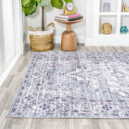 JONATHAN Y Machine Washable Gray/Purple Indoor Area Rug 4X6 ft, Didim Boho Medallion for Living Room, Bedroom, Kitchen, Office, Easy-Cleaning, High Traffic, Pet-Friendly, Non-Shedding (WSH102A-4)