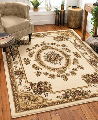 Well Woven Pastoral Medallion Ivory French European Formal Traditional (5'3" x 7'3") Area Rug Easy to Clean Stain/Fade Resistant Shed Free Contemporary Floral Thick Soft Plush Living Dining Room Rug