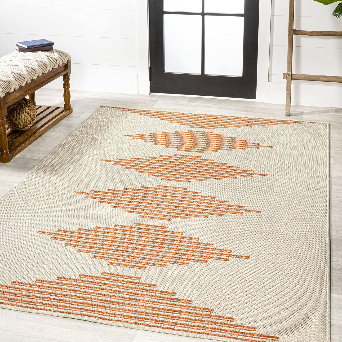 JONATHAN Y Diamond Stripe Indoor Outdoor Area Rug 4X6 Beige/Orange, Vinales for Backyard, Patio, Porch, Easy-Cleaning, High Traffic, Pet-Friendly, Non-Shedding (SMB204A-4)