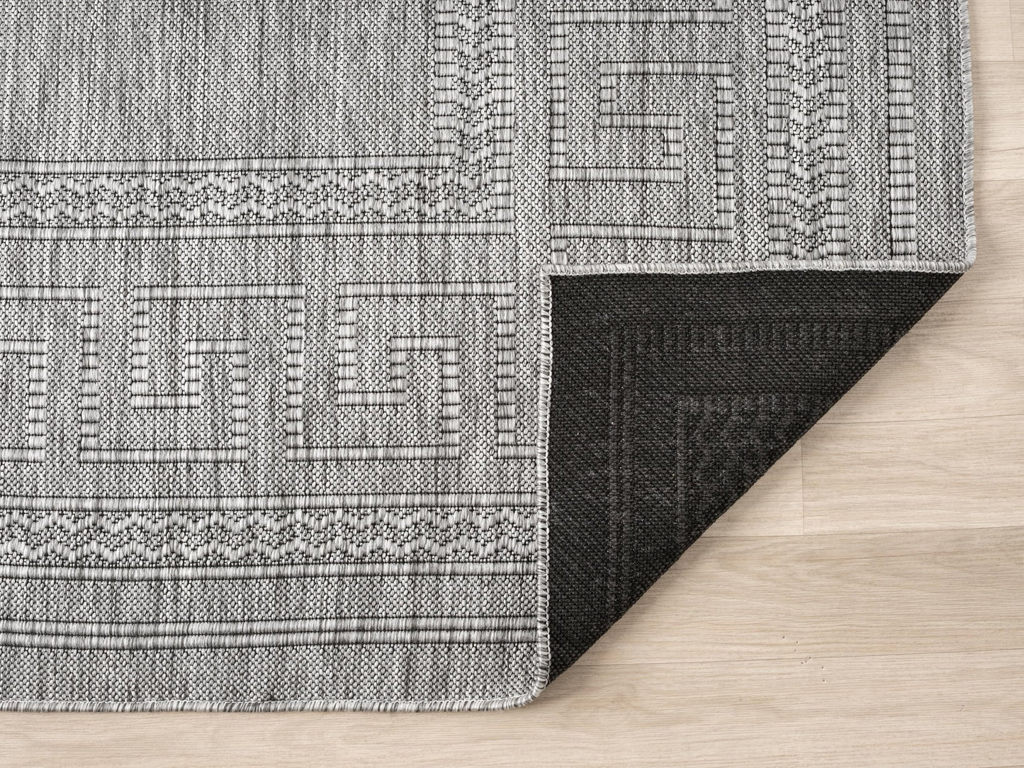 RUGGERRUGS Diana Textured Foldable Gray Indoor Outdoor Rug, 5x7, Weather Resistant, Easy Clean, UV Resistant, Modern Bordered Patio Carpet for Porch, Deck, Backyard, Living Room (5' x 7', Gray)