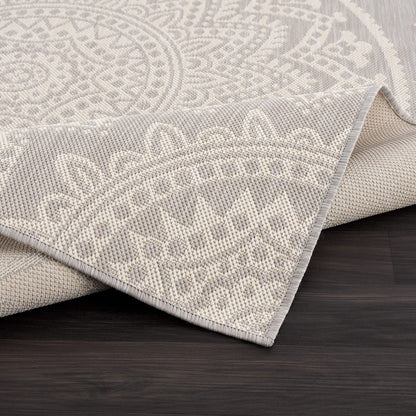 CAMILSON Outdoor Rug 5x7 Modern Area Rugs for Indoor and Outdoor Patios and Porches - Waterproof, Washable, Non-Shedding, Easy-to-Clean Outside Carpet (5 x 7, Medallion - Grey/White)