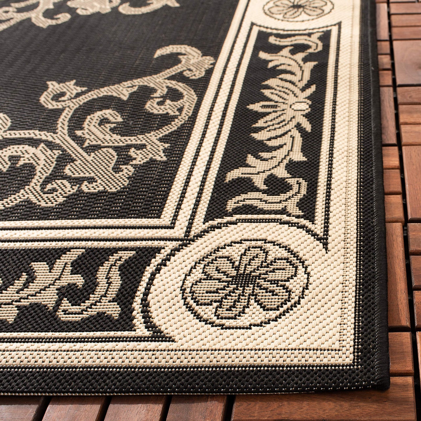 SAFAVIEH Washable Rug Outdoor Courtyard Collection - 2'7" x 5', Black & Sand, Non-Shedding & Easy Cleaning, Ideal for Patio, Backyard, Mudroom (CY2914-3908)