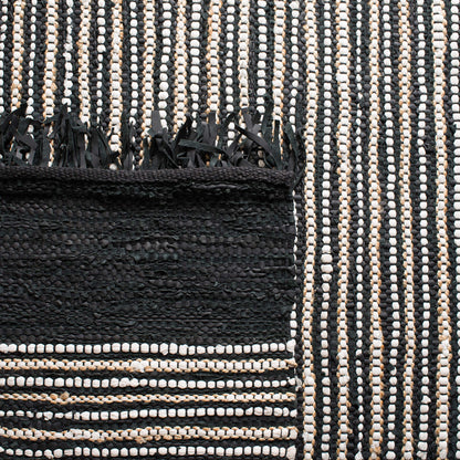 SAFAVIEH Vintage Leather Collection Area Rug - 5' x 8', Black & Multi, Handmade Boho Fringe Leather, Ideal for High Traffic Areas in Living Room, Bedroom (VTL373G)