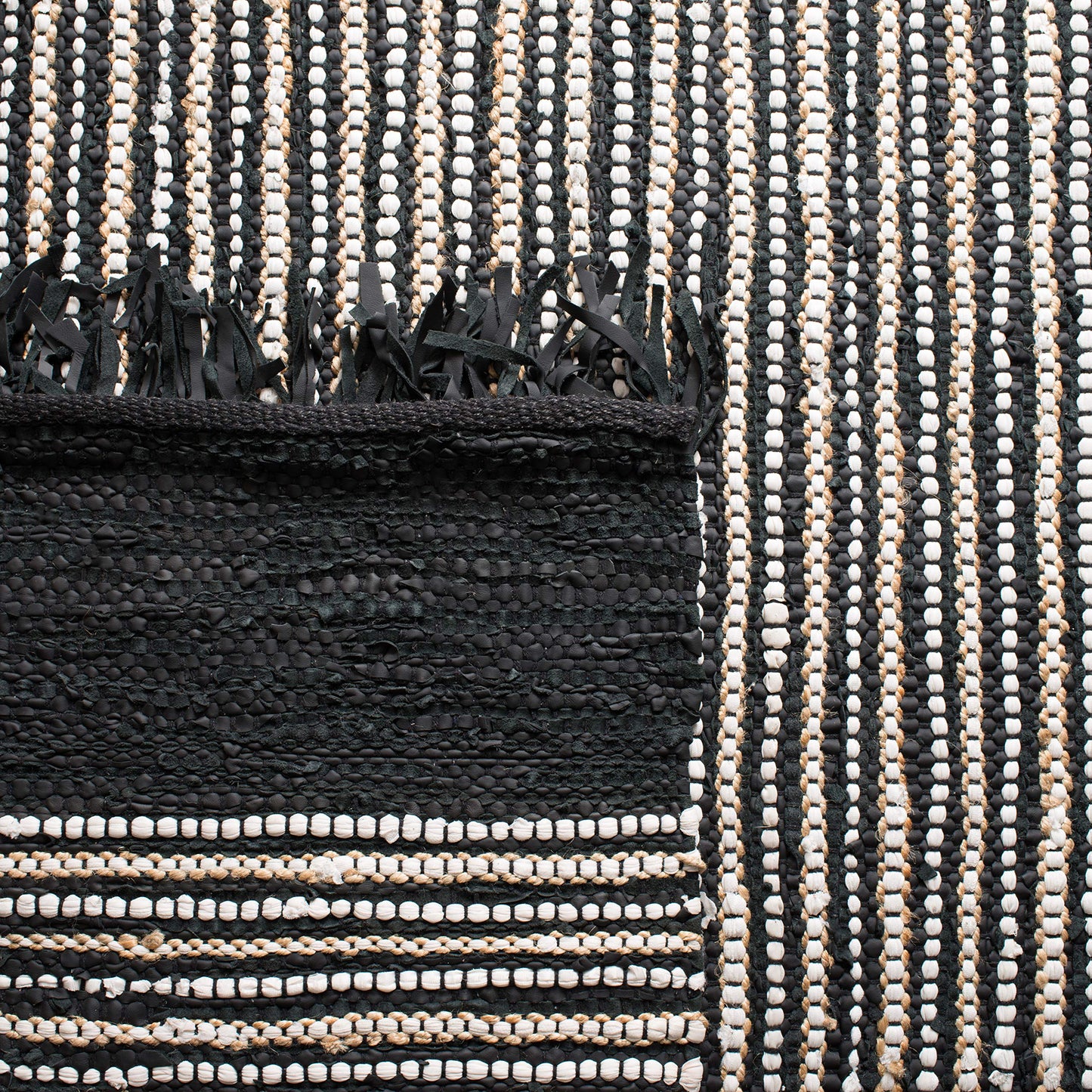 SAFAVIEH Vintage Leather Collection Runner Rug - 2'3" x 6', Black & Multi, Handmade Boho Fringe Leather, Ideal for High Traffic Areas in Living Room, Bedroom (VTL373G)