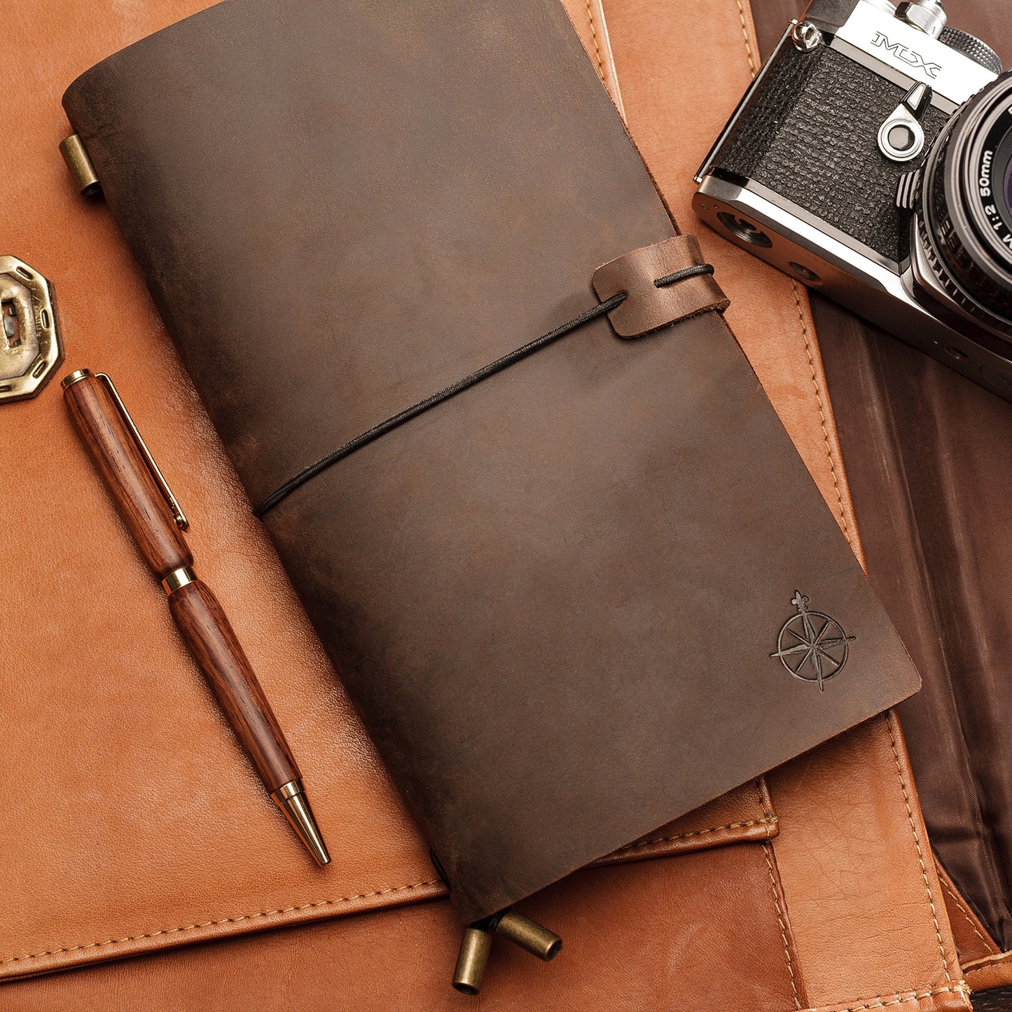 Wanderings Standard Size Travelers Notebook/Handcrafted Genuine Leather Journal - 4.75" x 8.5" (12 x 22cm) - Refillable Travel Journal - 100 GSM Blank Inserts