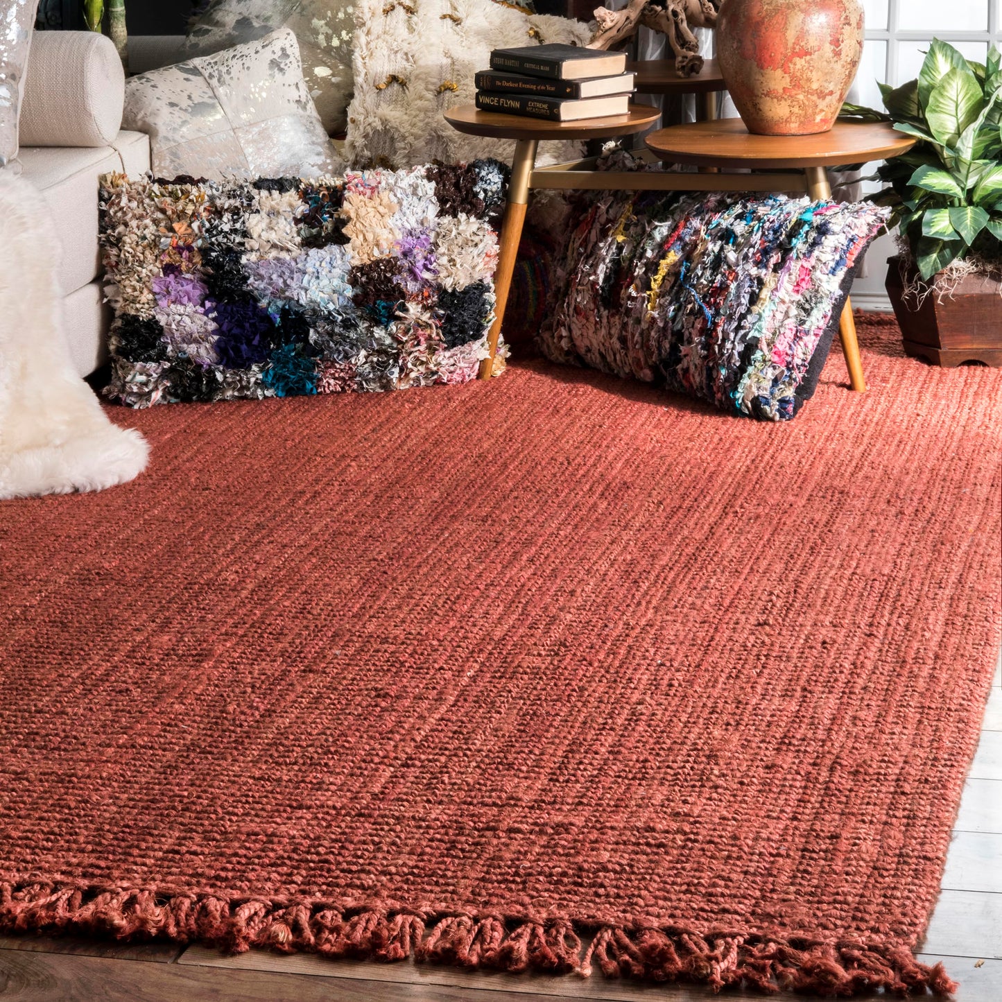 Nuloom Daniela Brick, 3' x 5', Handmade, Jute, Tassel, Soft and Textured, High Traffic, Stain Resistant, Easy Clean, Durable Area Rug for Bedroom, Living Room, Dining Space, Foyer, Entryway