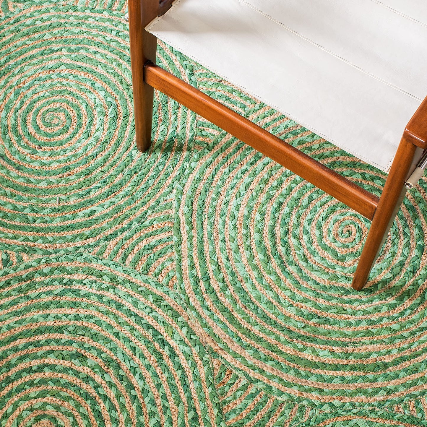 SAFAVIEH Cape Cod Collection Runner Rug - 2'3" x 8', Green & Natural, Handmade Boho Braided Circles Jute & Cotton, Ideal for High Traffic Areas in Living Room, Bedroom (CAP203Y)