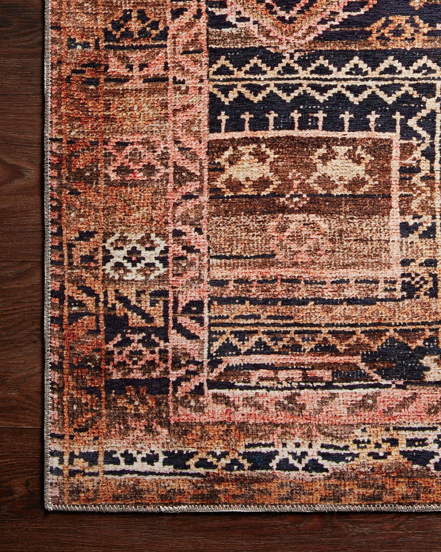 Loloi Layla Collection LAY-14 Mocha/Blush 5'-0" x 7'-6" .13" Thick Area Rug, Soft, Durable, Vintage Inspired, Distressed, Low Pile, Non-Shedding, Easy Clean, Printed, Living Room Rug