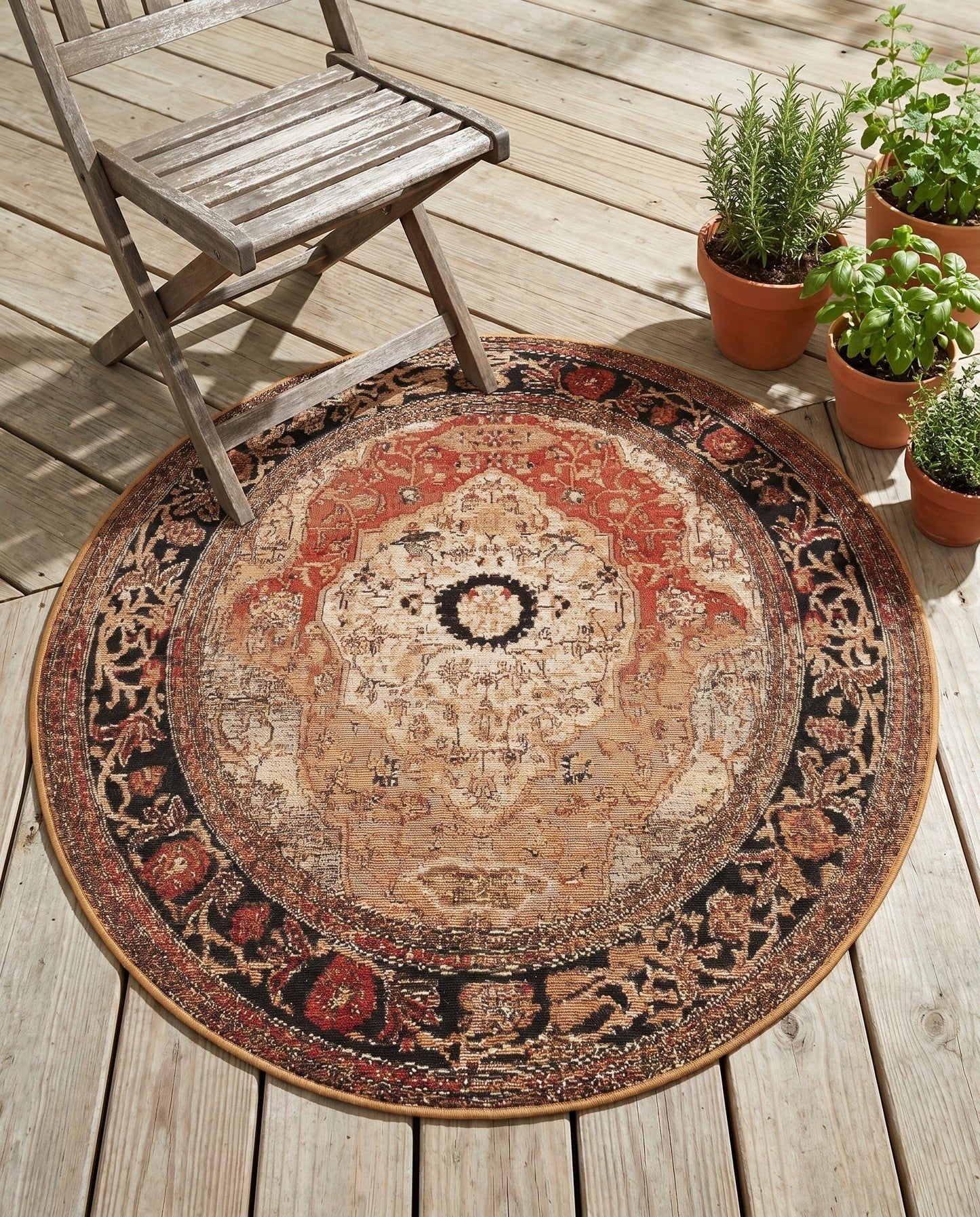 Rugs.com - Outdoor Traditional Rug – 4 Ft Round Multi Indoor/Outdoor Rug – Weather-Resistant Flatweave for Patios, Decks, and Porches