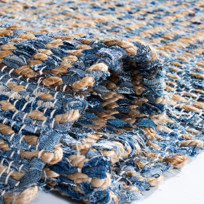 SAFAVIEH Cape Cod Collection Area Rug - 5' x 8', Natural & Blue, Handmade Flat Weave Coastal Braided Jute, Ideal for High Traffic Areas in Living Room, Bedroom (CAP353A)