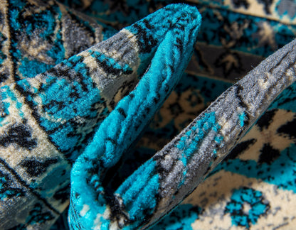 Unique Loom Taftan Collection Border Geometric Tribal Inspired Design Area Rug (6' 0 x 9' 0 Rectangular, Turquoise/ Gray)