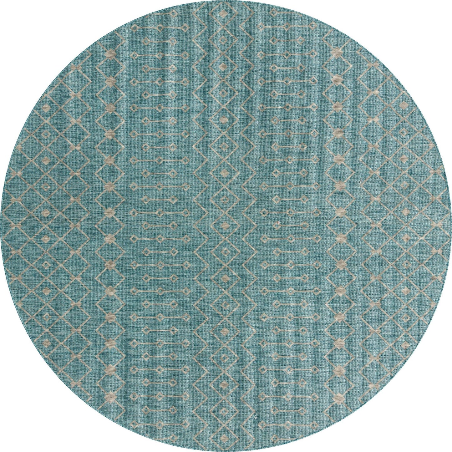 Unique Loom Outdoor Trellis Collection Area Rug - Tribal Trellis (10' 8" Round, Aqua/ Ivory)