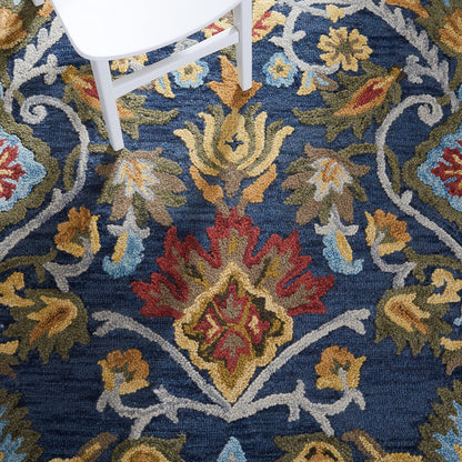 SAFAVIEH Blossom Collection 3' x 5' Navy / Multi BLM402A Handmade Premium Wool Area Rug