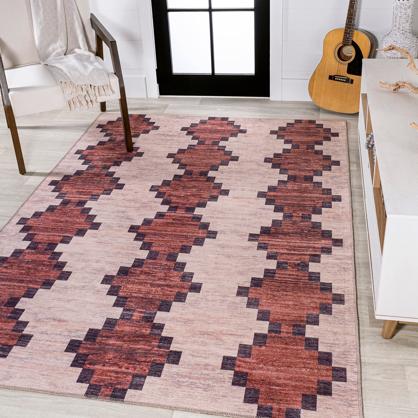 JONATHAN Y Machine Washable Red/Ivory Indoor Area Rug 8X10 ft, Timantii Modern Trellis Kilim for Living Room, Bedroom, Kitchen, Office, Easy-Cleaning, Pet-Friendly, Non-Shedding WSH123A-8