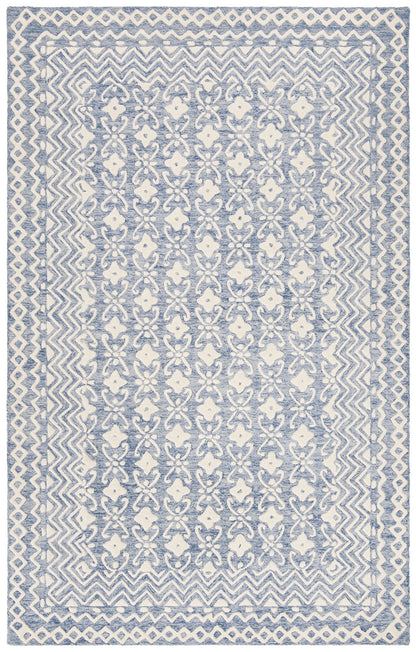 SAFAVIEH Blossom Collection Accent Rug - 2' x 3', Blue & Ivory, Handmade Wool, Ideal for High Traffic Areas in Entryway, Living Room, Bedroom (BLM114M)