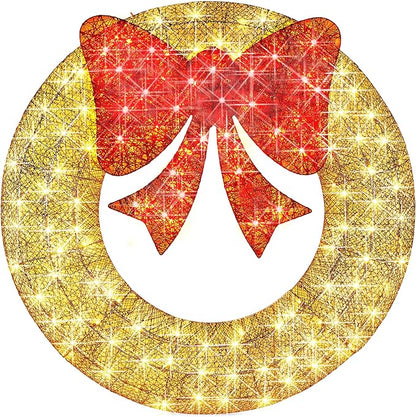 Best Choice Products 60in Pre-Lit Outdoor Christmas Wreath Decoration, LED Metal Holiday Decor for Home Exterior, Garden w/ 206 Lights, Bow - Gold/Red