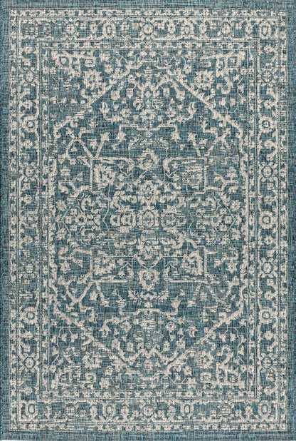 JONATHAN Y Boho Medallion Indoor Outdoor Area Rug 6X9 Teal/Gray, Malta Textured Weave for Backyard, Patio, Porch, Easy-Cleaning, High Traffic, Pet-Friendly, Non-Shedding (SMB104B-6)
