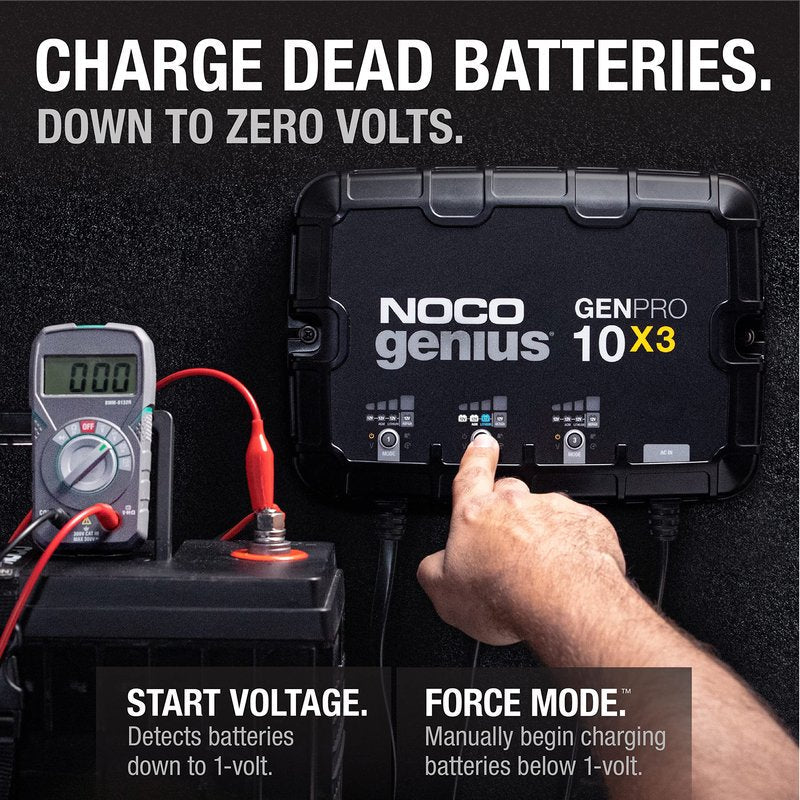 NOCO Genius GENPRO10X3, 3-Bank, 30A (10A/Bank) Smart Marine Battery Charger, 12V Waterproof Onboard Boat Charger, Battery Maintainer and Desulfator for AGM, Lithium (LiFePO4) and Deep-Cycle Batteries