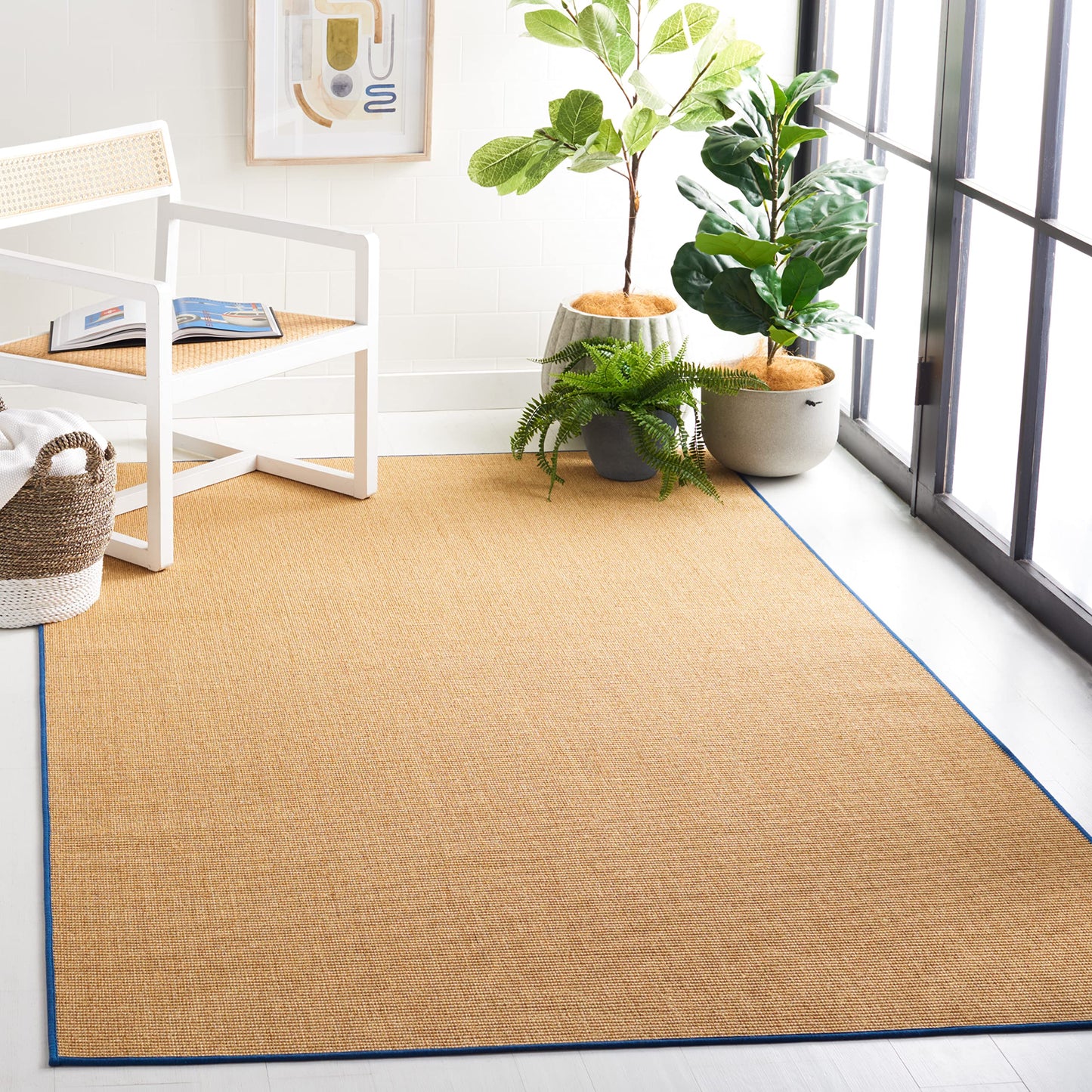 Martha Stewart x SAFAVIEH Area Rug Collection - 6' x 9', Natural & Navy, Sisal & Jute, Farmhouse Style, Ideal for Living Room, Bedroom, Office, Dining Space (MSR9501D)