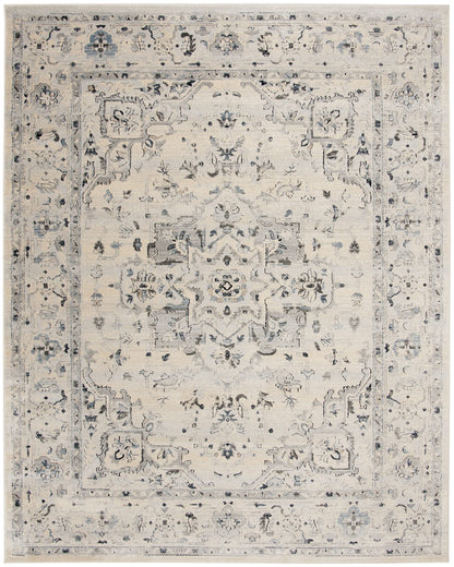 SAFAVIEH Charleston Collection Area Rug - 9' x 12', Ivory & Light Blue, Oriental Distressed Design, Non-Shedding & Easy Care, Ideal for High Traffic Areas in Living Room, Bedroom (CHL411M)