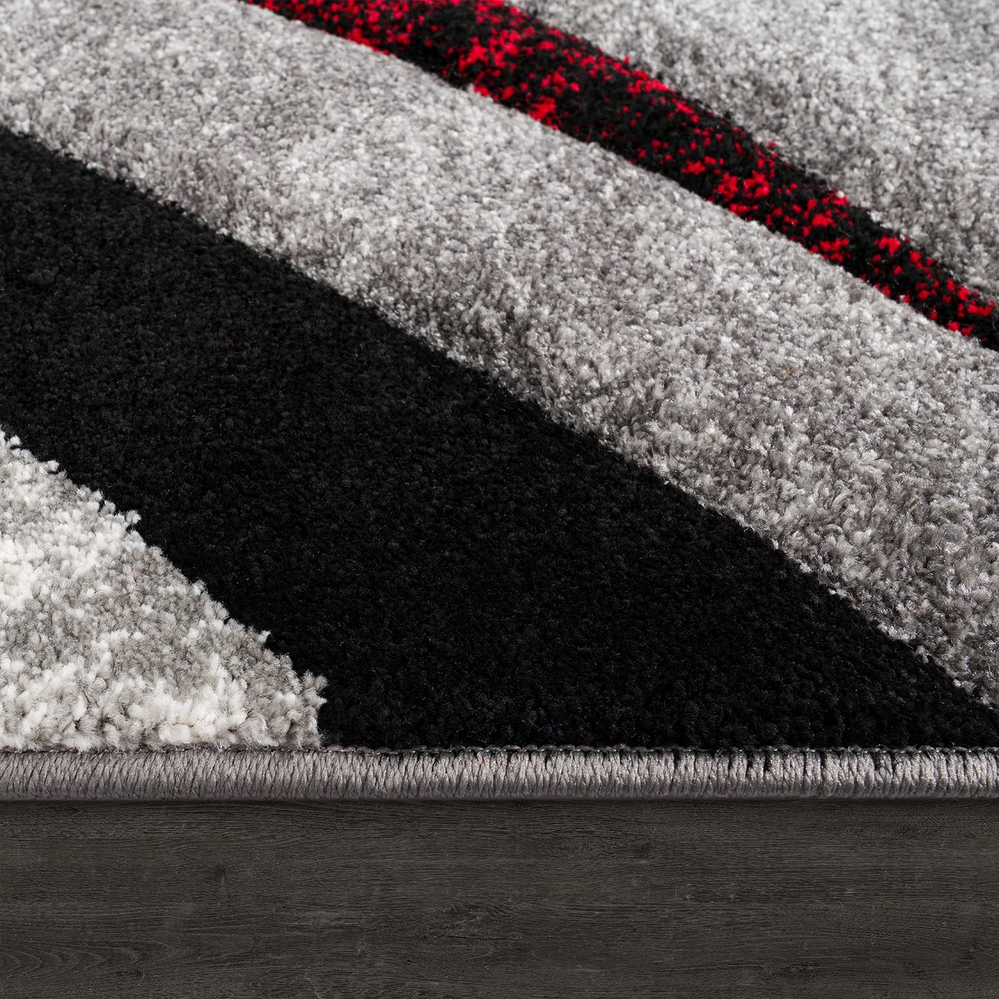 Paco Home Designer Rug with Contour Cut Striped Model in Grey Black and Red Mixture, Size: 5'3'' x 7'7''