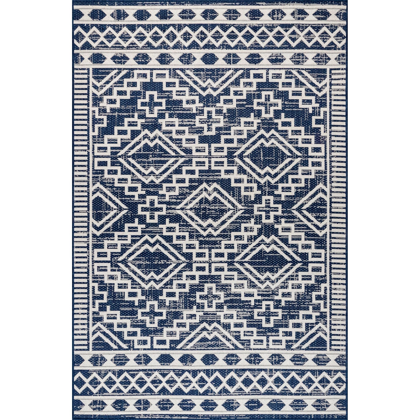 Nuloom Outdoor Performance Cari Blue/Ivory, 8' x 10', Diamond, Soft and Cozy, High Traffic, Stain Resistant, Easy Clean, Durable Area Rug for Indoor/Outdoor Patio, Deck, Porch, Garden, Courtyard