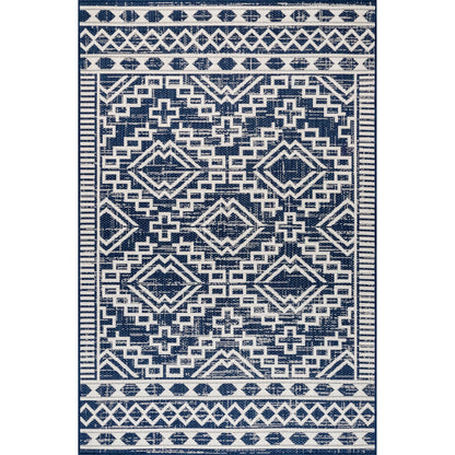 Nuloom Outdoor Performance Cari Blue/Ivory, 8' x 10', Diamond, Soft and Cozy, High Traffic, Stain Resistant, Easy Clean, Durable Area Rug for Indoor/Outdoor Patio, Deck, Porch, Garden, Courtyard