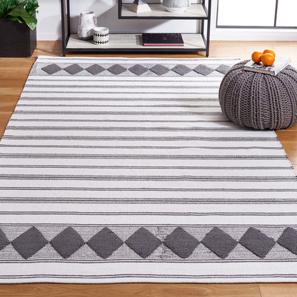 SAFAVIEH Montauk Collection Accent Rug - 3' x 5', Dark Grey & Ivory, Flat Weave Boho Stripe Cotton Design, Easy Care, Ideal for High Traffic Areas in Entryway, Living Room, Bedroom (MTK708H)