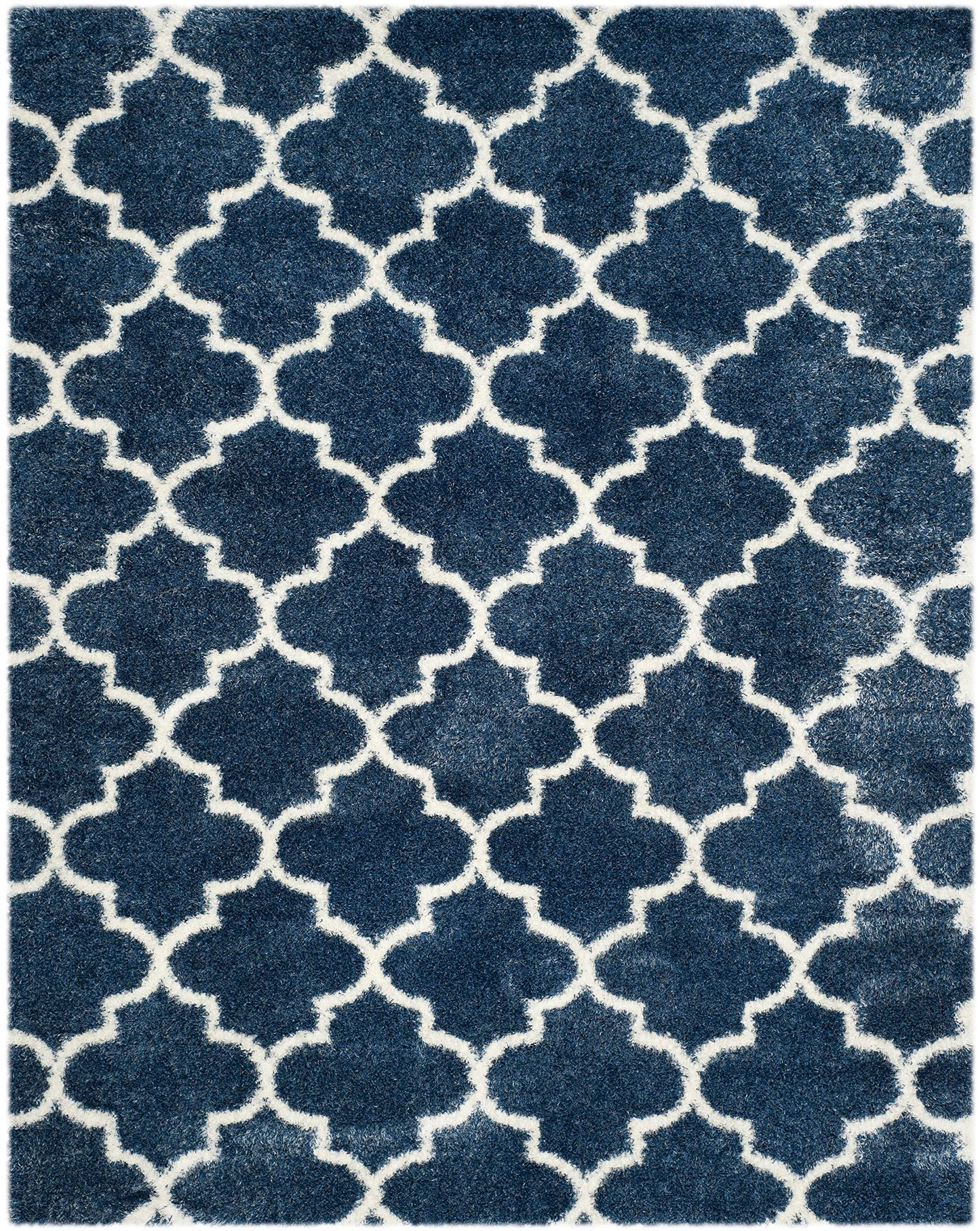 SAFAVIEH Area Rug 8x10 - Montreal Shag Collection - Large - Blue & Ivory, Trellis Pattern, Non-Shedding & Easy Cleaning, Ultra Plush Thick Pile, Ideal for Living Room, Bedroom, Dining Space (SGM832A)