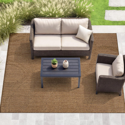 Rugshop Abstract Indoor Outdoor Flat Woven Area Rug,Natural Jute-Style,Easy-Care Patio Rug for Backyard Porch Deck Balcony, 6'6" x 9' Natural/Jute