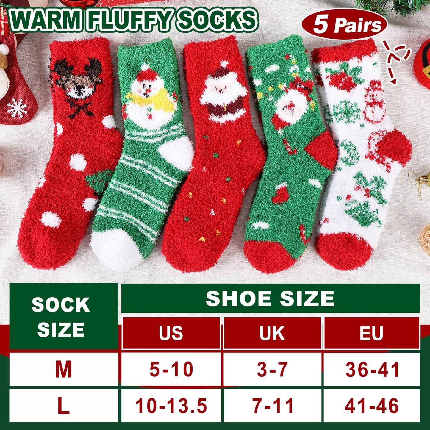 Sandsuced Fuzzy Christmas Socks for Women Fluffy Cozy Winter Warm Cute Fun Plush Comfy Fleece Sleep Christmas Gifts Cabin Socks Stocking Stuffers for Womens Mom 5 Pairs(Christmas Series,M)