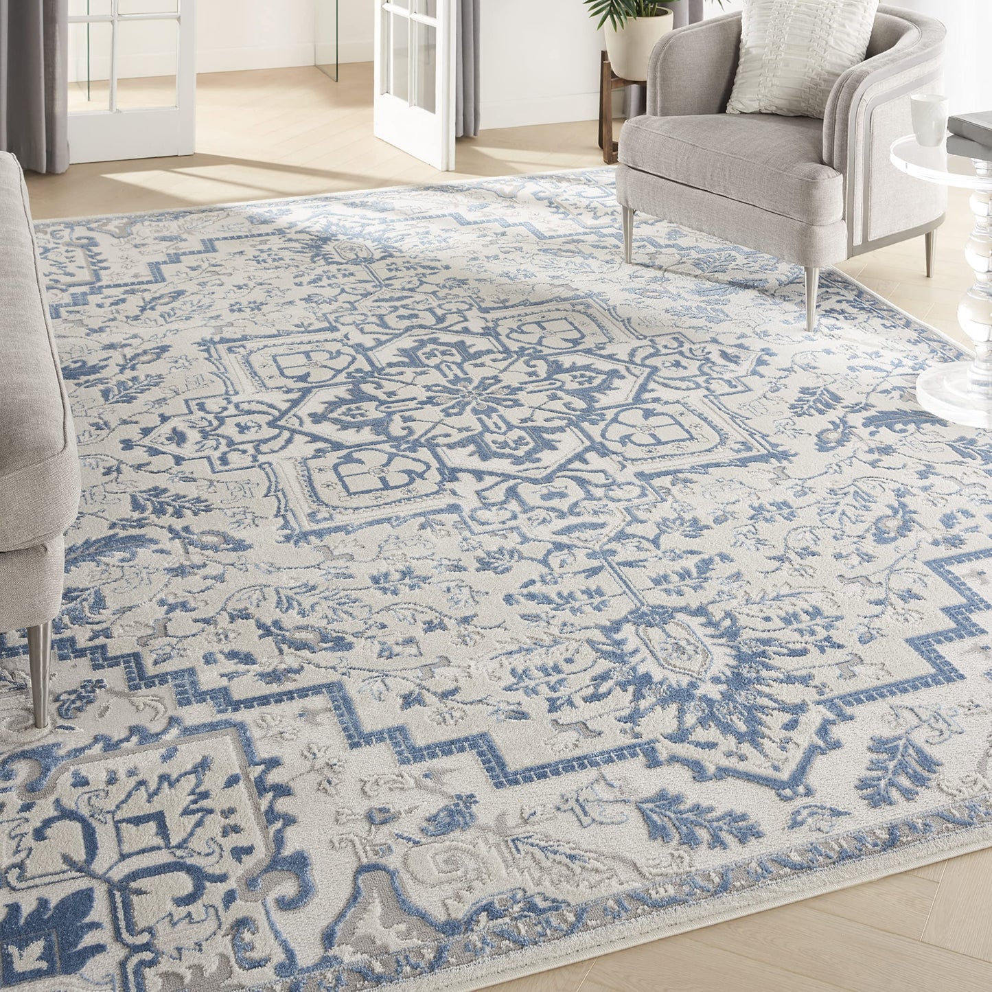 Nourison Home Elation Ivory Blue 7'10" x 9'10" Area Rug - Easy Clean, Non Shedding, Bed Room, Living Room, Dining Room, Kitchen (8' x 10')