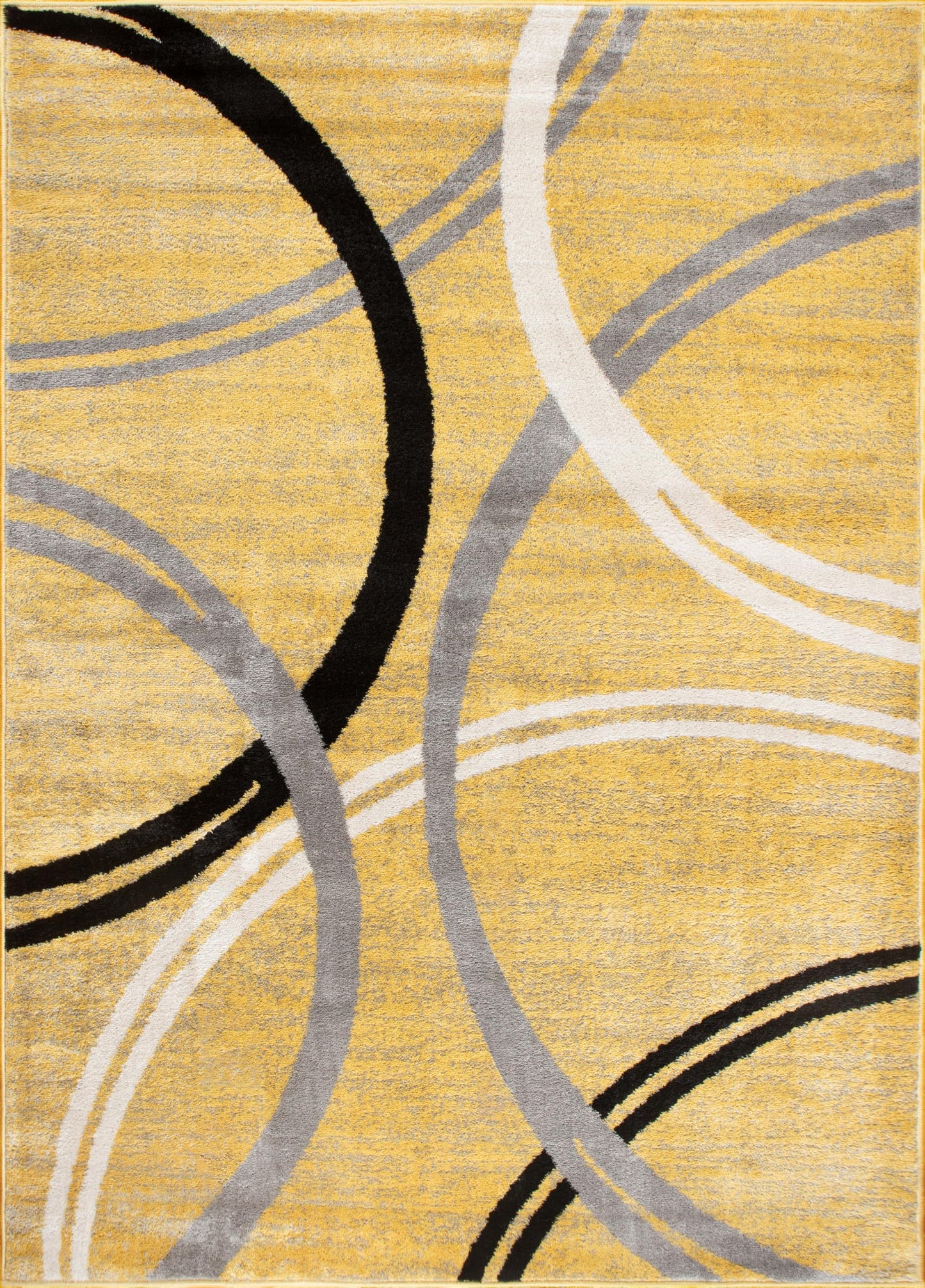 Rugshop Wavy Circles Design Area Rug, Non-Shedding Carpet for Living Room, Bedroom, or Office, Yellow, 6'6" x 9'