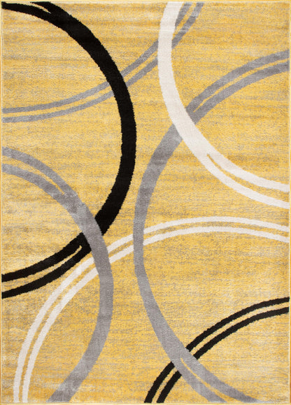 Rugshop Wavy Circles Design Area Rug, Non-Shedding Carpet for Living Room, Bedroom, or Office, Yellow, 6'6" x 9'