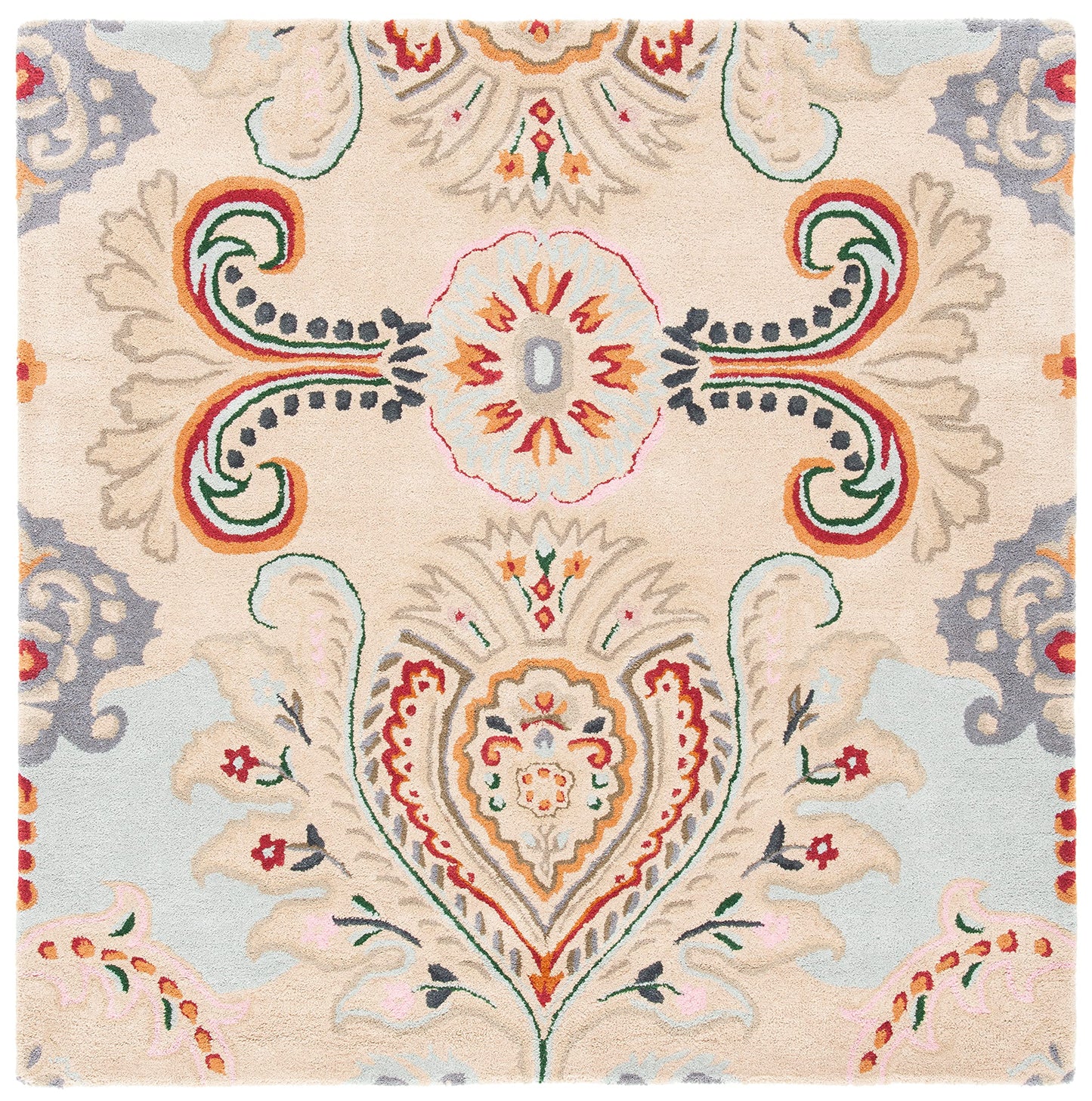 SAFAVIEH Bella Collection Area Rug - 5' Square, Beige & Blue, Handmade Boho Wool, Ideal for High Traffic Areas in Living Room, Bedroom (BEL118B)