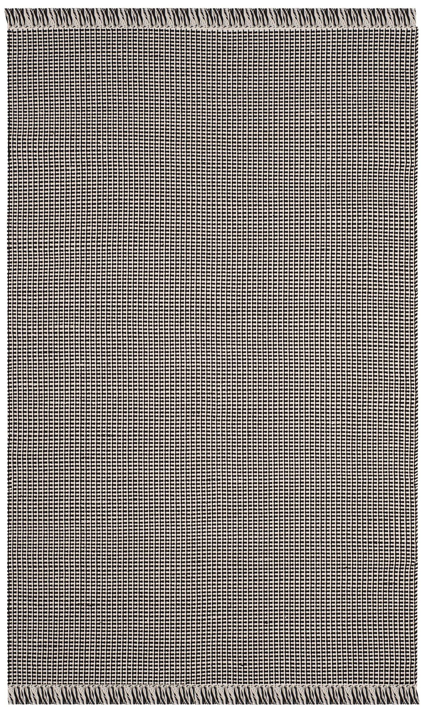SAFAVIEH Montauk Collection Area Rug - 5' x 8', Ivory & Black, Handmade Flat Weave Boho Farmhouse Cotton Tassel Fringe, Ideal for High Traffic Areas in Living Room, Bedroom (MTK340D)