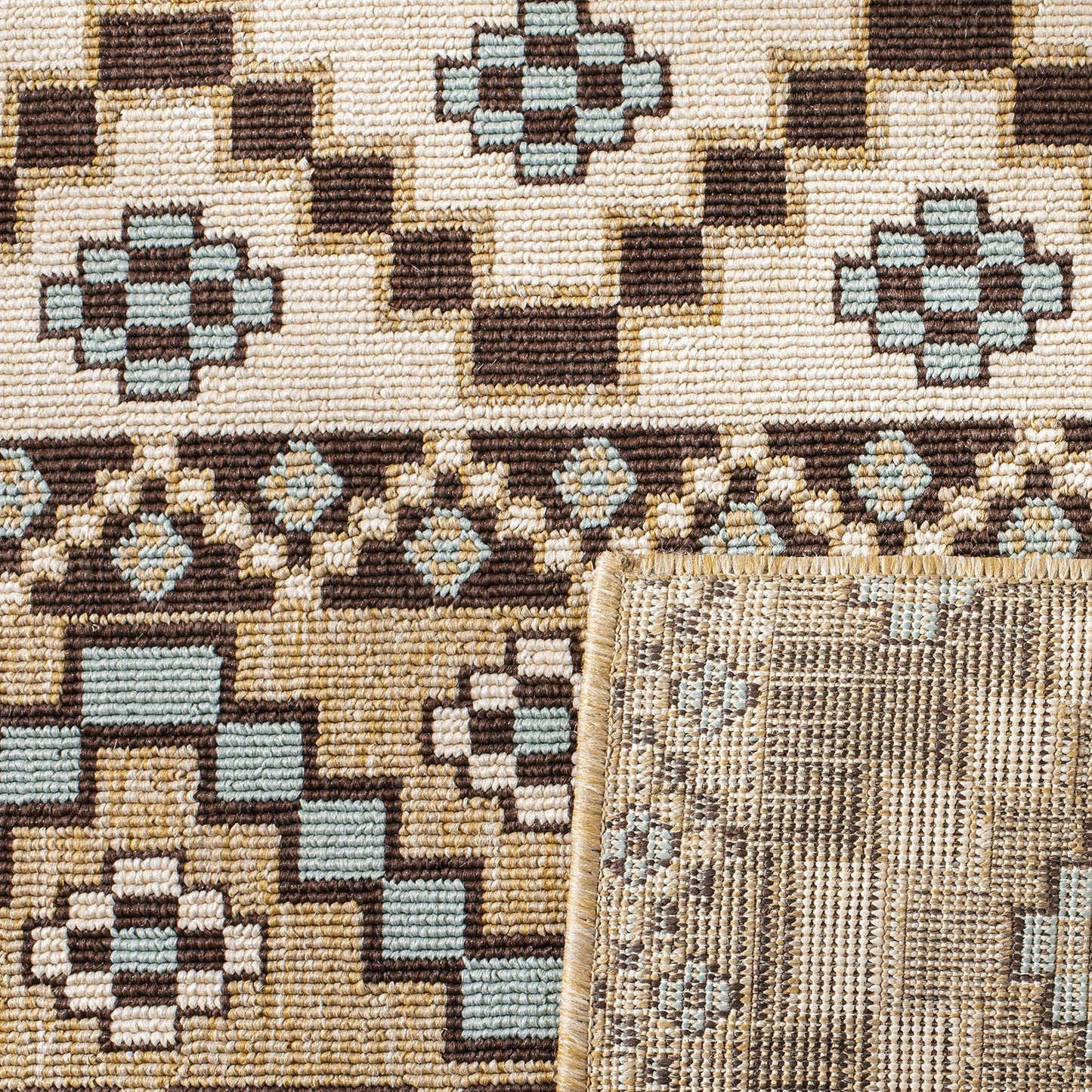 SAFAVIEH Washable Rug Outdoor Veranda Collection - 2'7" x 5', Cream & Brown, Non-Shedding & Easy to Clean, Ideal for Patio, Backyard, Mudroom (VER095-0215)