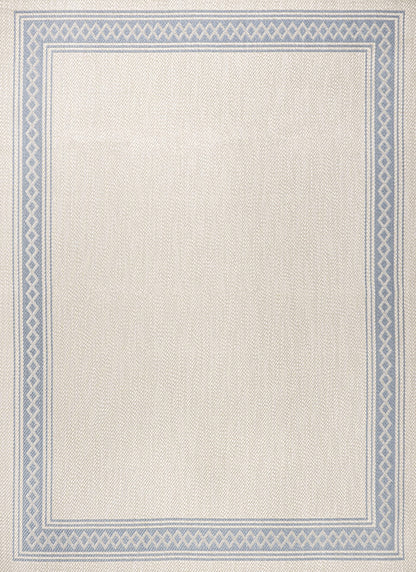 JONATHAN Y Diamond Border Indoor Outdoor Area Rug 3X5 Cream/Blue, Lucia Classic for Backyard, Patio, Porch, Easy-Cleaning, High Traffic, Pet-Friendly, Non-Shedding (SMB207A-3)